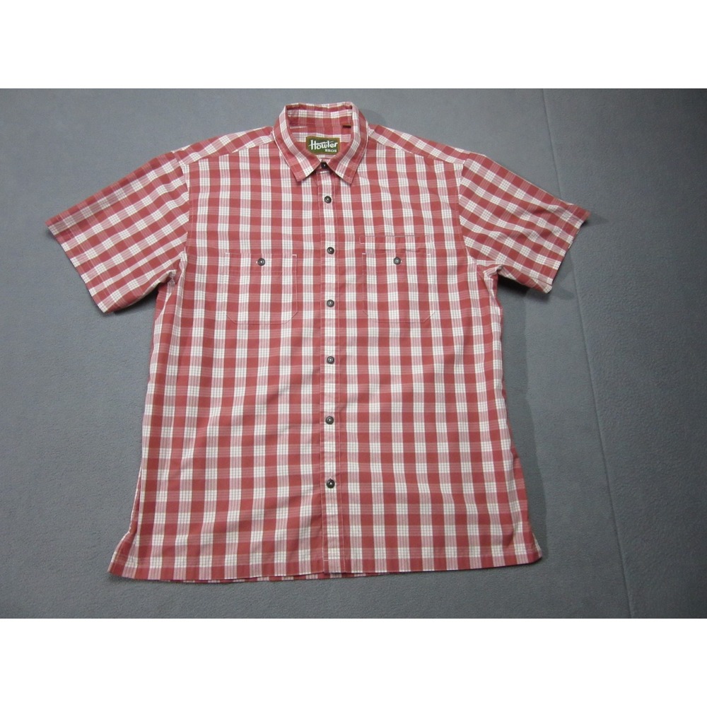 Howler Bros Shirt Mens Large Red Short Sleeve Plaid Button Down Pocket